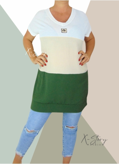 Muszlin anyagú , trikolor tunika (khaki)
