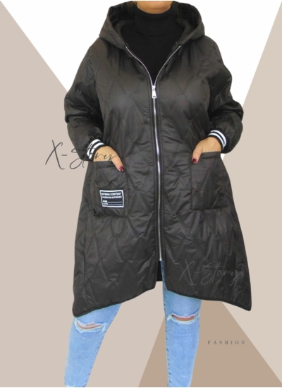 Extra méretű, kapucnis, steppelt kabát (csoki)