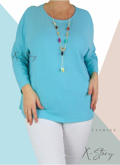 Laza fazonú, cérnakötött felső, nyaklánccal (menta)