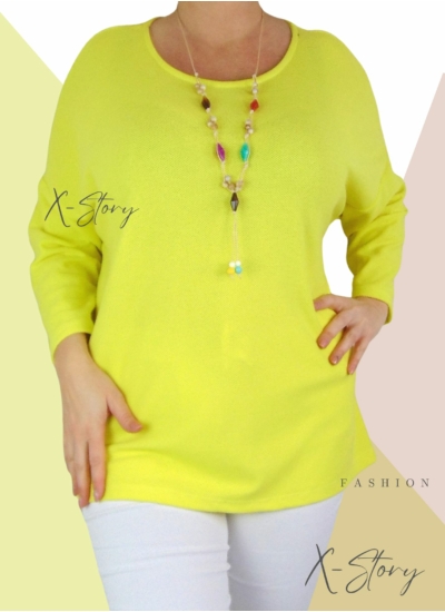 Laza fazonú, cérnakötött felső, nyaklánccal (sárga)