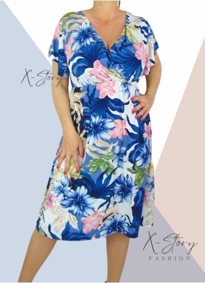 Mellnél átlapolt, gumisderekú ruha