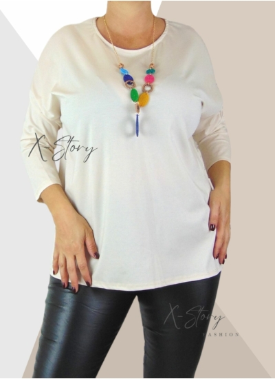 Bő fazonú felső, nyaklánccal (krémszín)