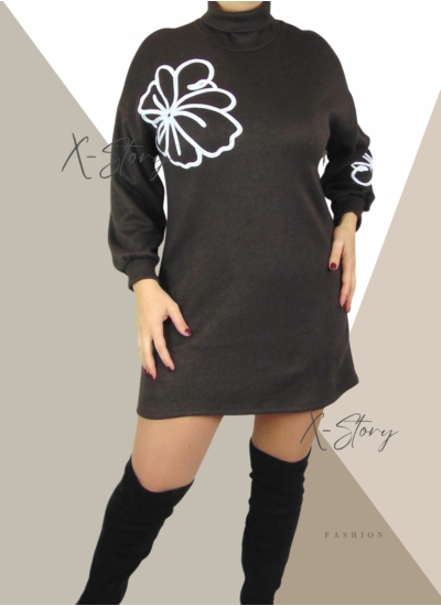 Virágmintás, puha kötött tunika (csoki)