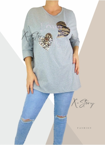 Kövekkel díszített, laza fazonú felső (szürke)