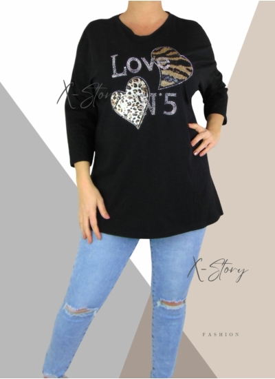 Kövekkel díszített, laza fazonú felső (fekete)