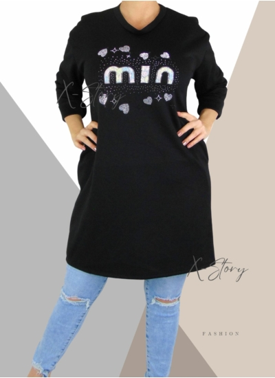 Kövekkel díszített, zsebes tunika (fekete)