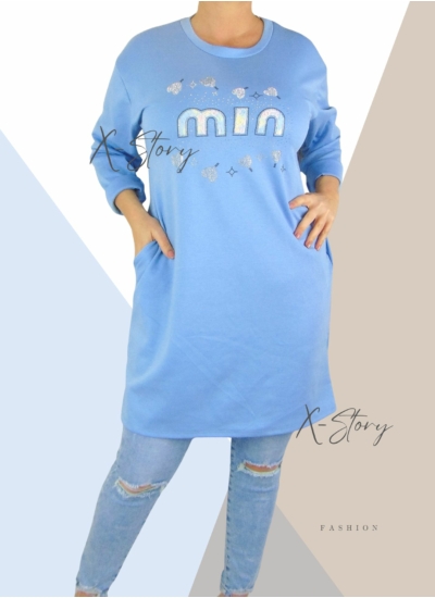 Kövekkel díszített, zsebes tunika (világoskék)