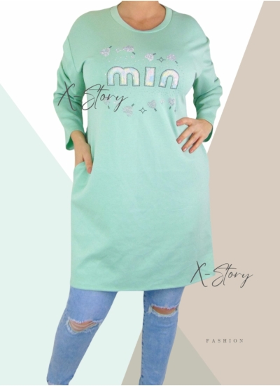 Kövekkel díszített, zsebes tunika (menta)