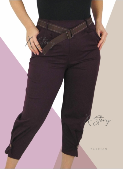 Lábszárán gombos, sztreccsnadrággal övvel (bíborlila)