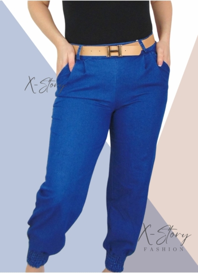 Gumisderekú farmernadrág, övvel