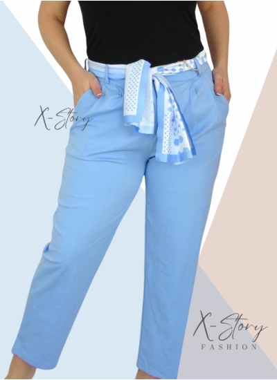 Egyenes szárú nadrág, selyem övvel (világoskék)