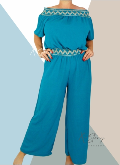 Gumisvállú, gumisderekú overál (türkiz)