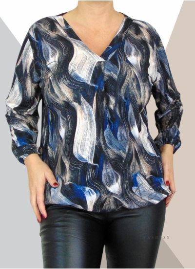 "V" dekoltál, gumis aljú, mintás felső