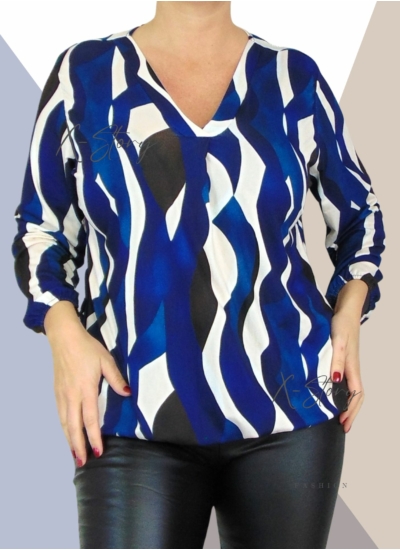 "V" dekoltál, gumis aljú, mintás felső