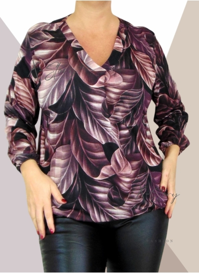 "V" dekoltál, gumis aljú, mintás felső