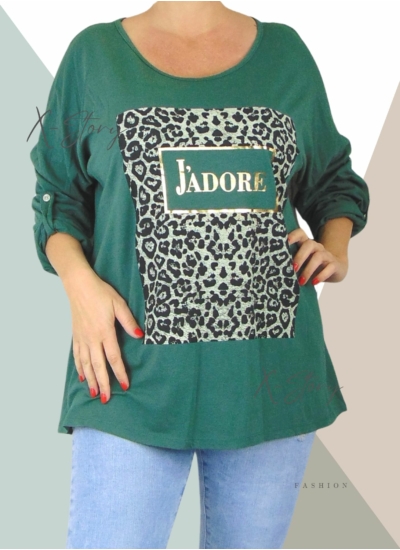 Felgombolható ujjú pamut felső (méregzöld)