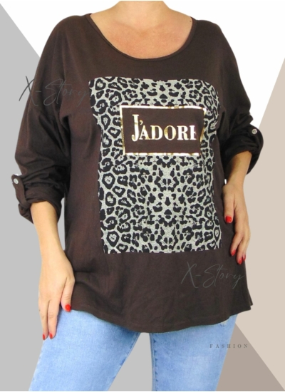 Felgombolható ujjú pamut felső (csoki)