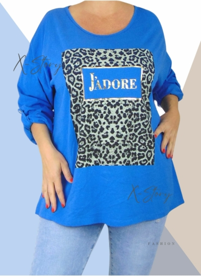 Felgombolható ujjú pamut felső (királykék)