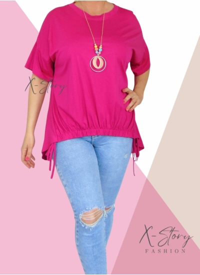 Elöl gumírozott , laza fazonú felső, nyaklánccal (pink)