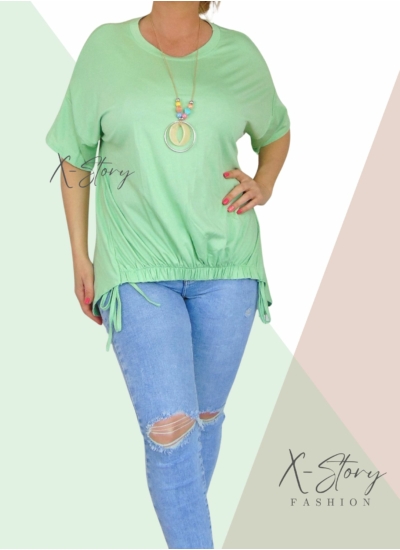 Elöl gumírozott , laza fazonú felső, nyaklánccal (világoszöld)