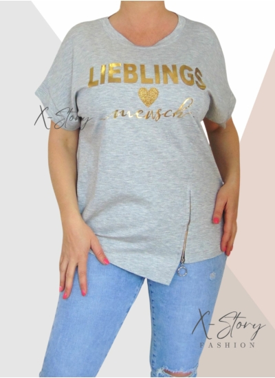 Elöl cipzár díszes, arany feliratos felső (világosszürke)