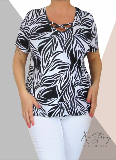 Mellnél pántos,  gumis aljú, mintás felső