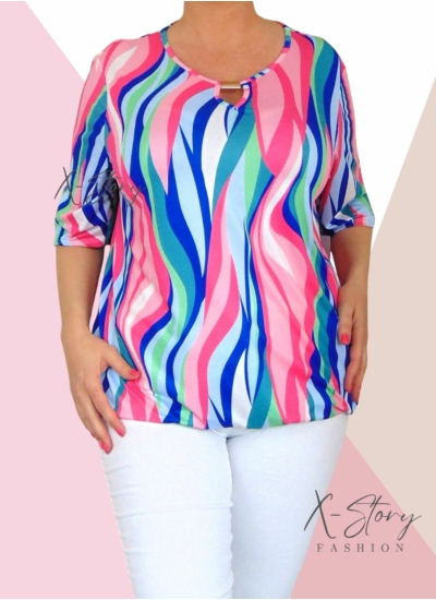 Mellnél kivágott, fémbilétás  gumis aljú, mintás felső