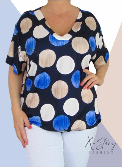 Nagyméretű "V" dekoltál, gumis aljú, mintás felső