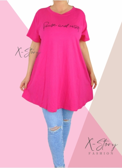 "A" vonalú, mellnél feliratos pamut felső/tunika (pink)