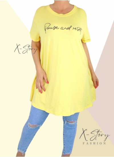 "A" vonalú, mellnél feliratos pamut felső/tunika (sárga