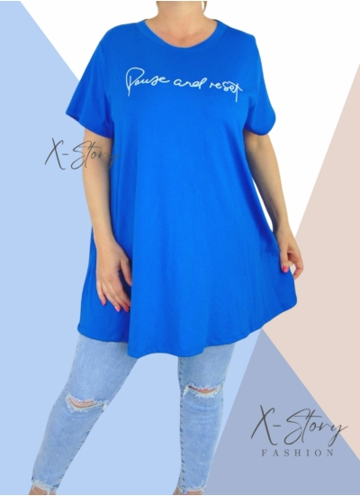 "A" vonalú, mellnél feliratos pamut felső/tunika (királykék)