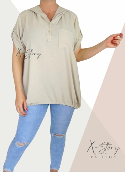 Alul összehúzható, kapucnis felső (bézs)