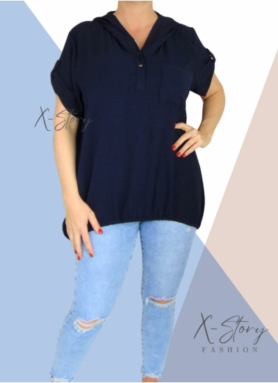 Alul összehúzható, kapucnis felső (sötétkék)