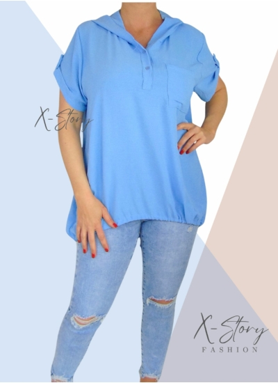 Alul összehúzható, kapucnis felső (világoskék)