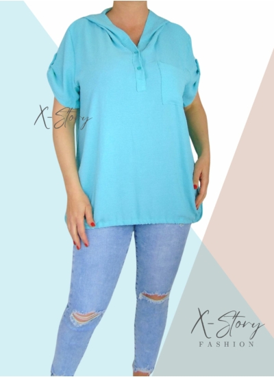 Alul összehúzható, kapucnis felső (menta)