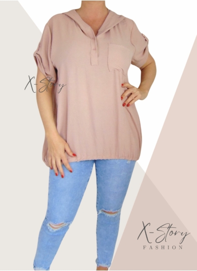 Alul összehúzható, kapucnis felső (púder)