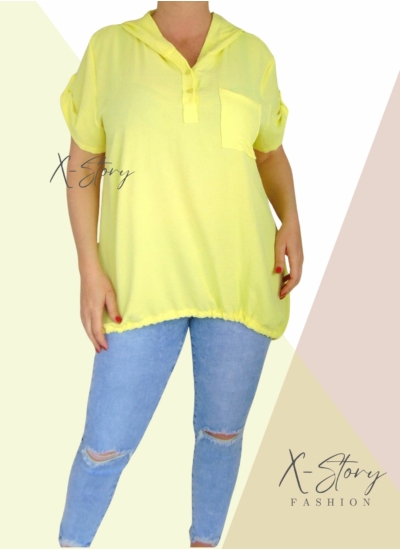 Alul összehúzható, kapucnis felső (sárga)