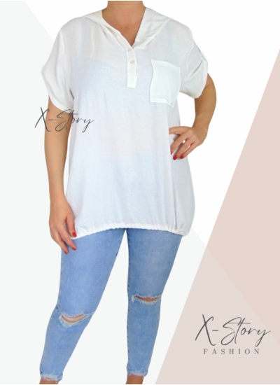 Alul összehúzható, kapucnis felső (fehér)