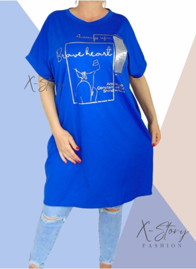 Zsebes, laza fazonú tunika, flitterekkel díszítve (királykék)