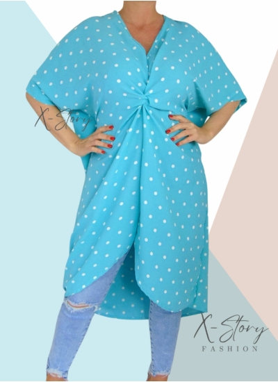 Bő fazonú, mellnél csavart, pöttyös tunika/ruha (menta)