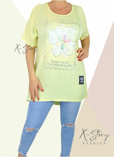 Gyűrt anyagú, virágdíszes tunika (sárga)