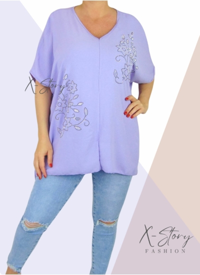 Strasszkövekkel díszített, bő fazonú blúz (lila)