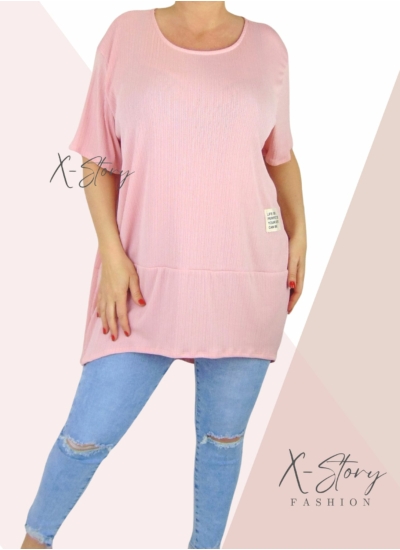 Anyagában csíkos, bő fazonú tunika (babarózsaszín)