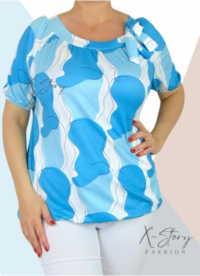 Nyaknál masni, mintás gumis aljú felső