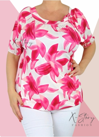 Nyaknál masni, mintás gumis aljú felső