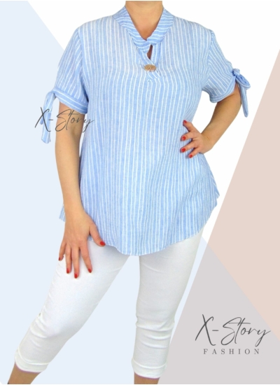 Karján masnis, csíkos, gézvászon ing (világoskék)