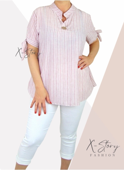 Karján masnis, csíkos, gézvászon ing (púder)