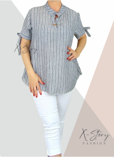 Karján masnis, csíkos, gézvászon ing (szürke)