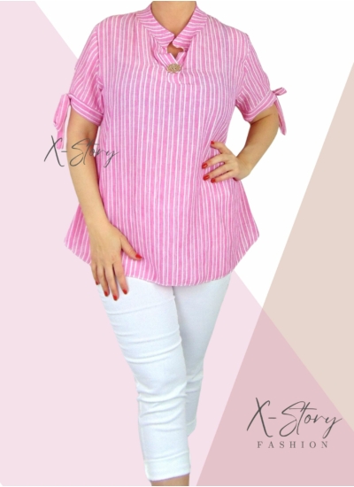 Karján masnis, csíkos, gézvászon ing (pink)