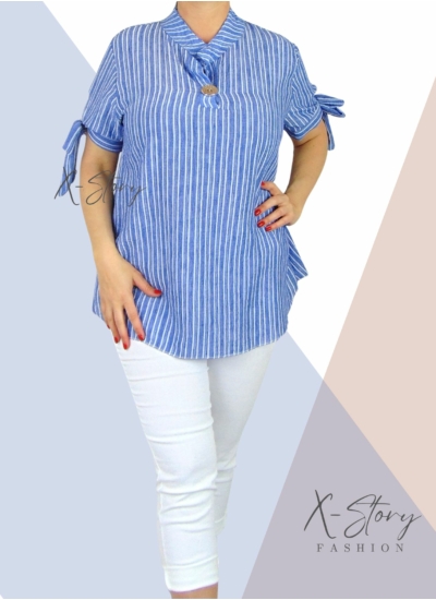 Karján masnis, csíkos, gézvászon ing (farmerkék)